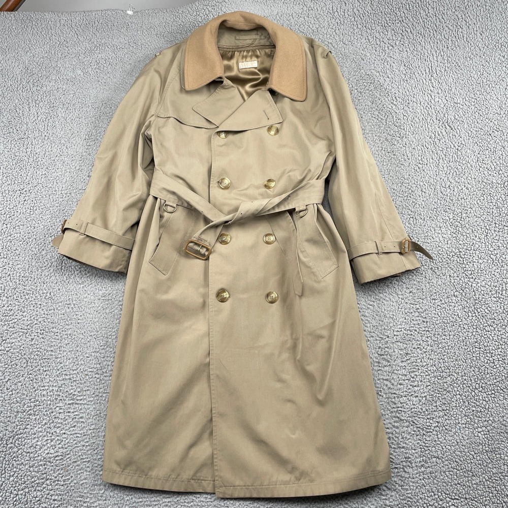 Brooks Brothers Trench Coat Mens 42R Tan Vintage Belted Rain Jacket USA Made